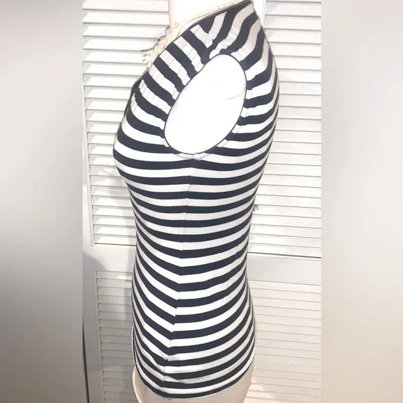 Michael Kors Navy blue and white striped blouse with gold hardware - Picture 5 of 6